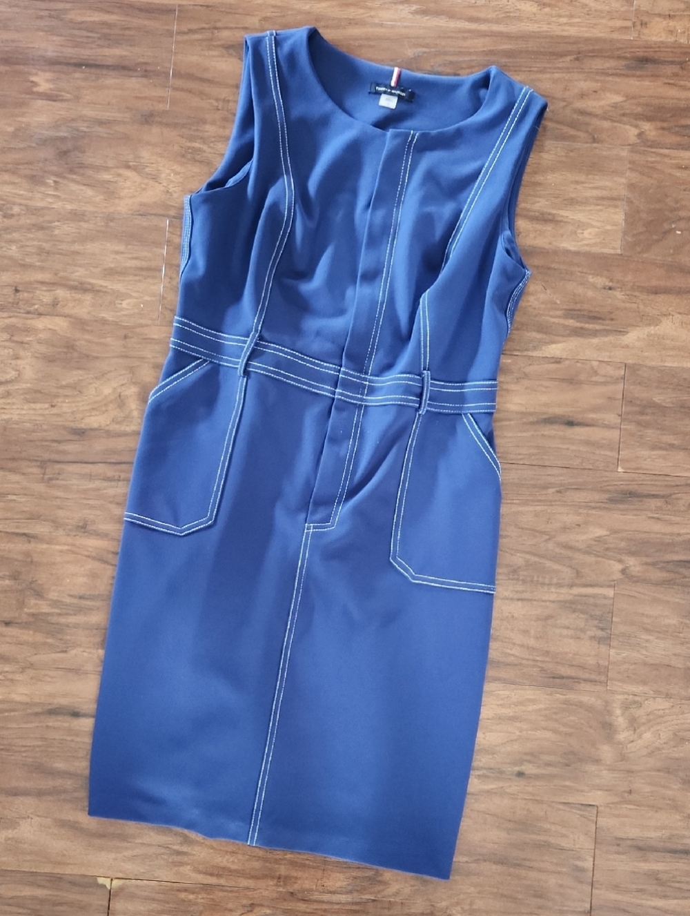 Tommy Hilfiger Blue Midi Dress with Contrast White Stitching